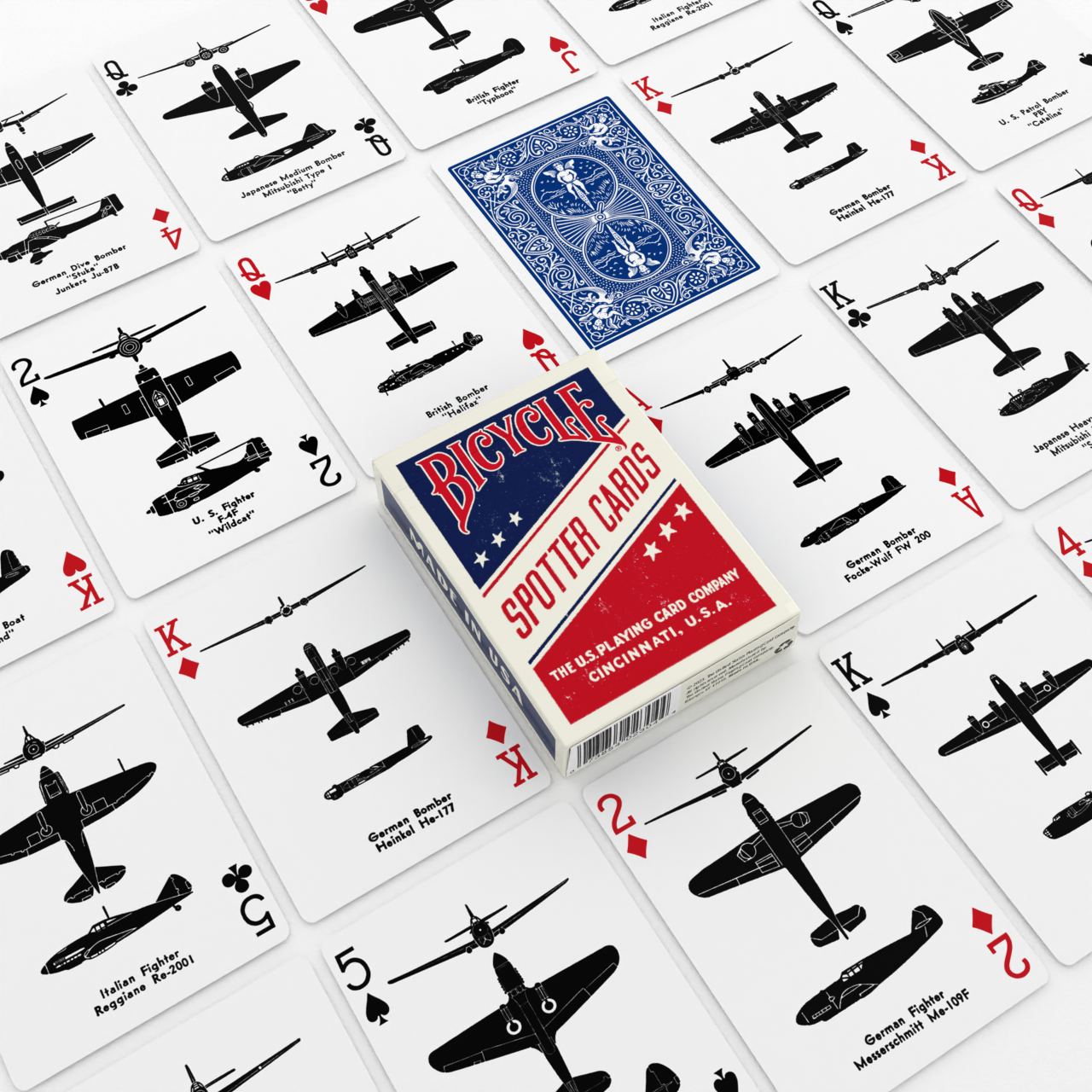 Bicycle Spotter Playing Cards, Blue - cartas com silhuetas de aeronaves